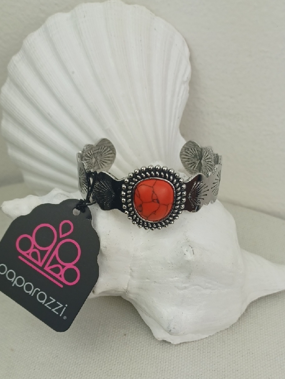 Southwest Sterling-Style Silver Cuff Red Stone Bracelet - Picture 9 of 9